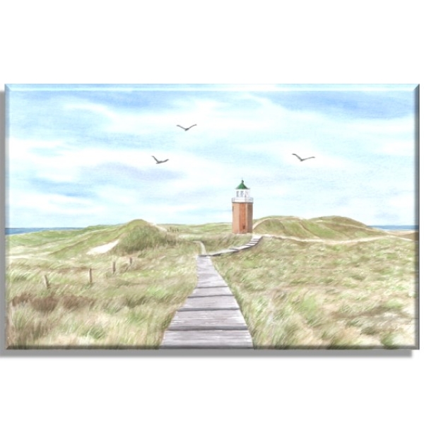 Leinwand 40 x 30 cm Keilrahmen Canvas-Leinen Aquarell Kunst Maritim Druck Kunstdruck Leuchtturm Rotes Kliff Kampen Sylt Nordsee Meer Strand Dünen